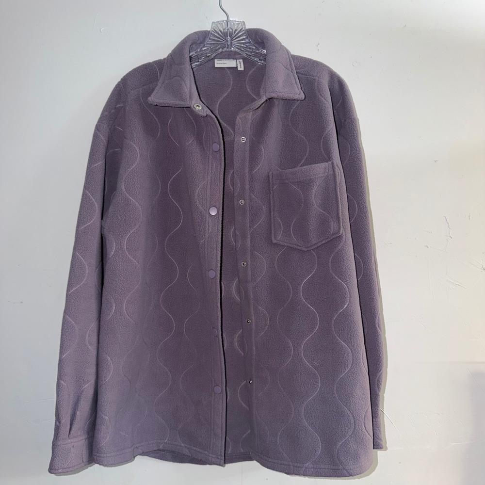 ASOS DESIGN Quilted Fleece Shirt Jacket Purple Wavy Onion Shacket US 4 F100822
